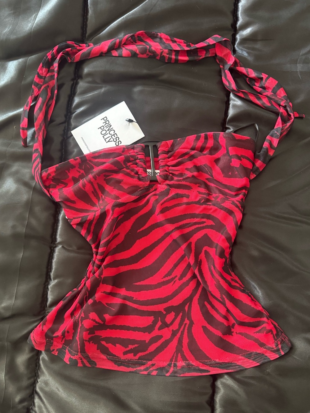 Princess Polly NIKKI FROM OBSESSION Red and Black Zebra Halter Cami